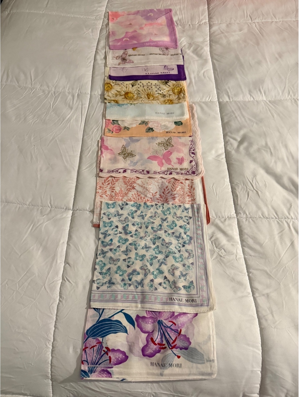 10 Vintage Hanae Mori Butterfly Print Handkerchiefs